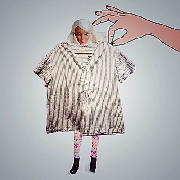 max studio•babydoll top oversized striped blouse shirt - Picture 4 of 8